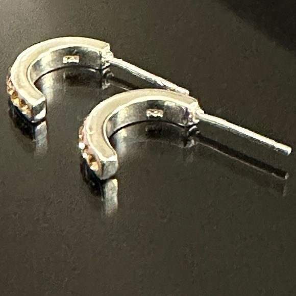 Sterling Silver Dainty Crystal Semi Hoops in Peach - Picture 4 of 7